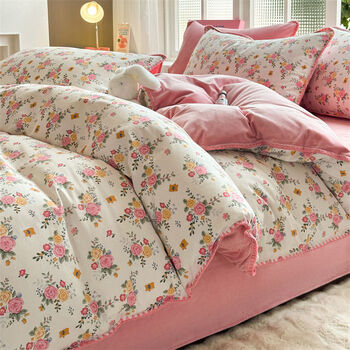 Fantasy side-by-side velvet duvet cover single quilt cover skin-friendly plus velvet core cover bed sheet four-piece set autumn flower love quilt cover single piece suitable for 200 230cm quilt core