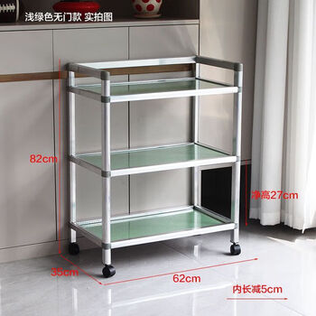 Hualeji physiotherapy multi-layer storage rack trolley beauty salon special trolley eyelash salon dental instrument hand push light green three-layer extra large 62x35x82 bold square tube