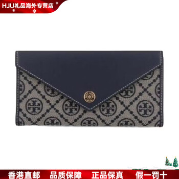 Tory burch t monogram signature woven jacquard pattern cotton wallet women's navy blue basics (bag + dust bag)