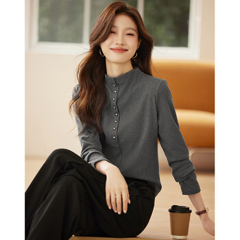 Shangjing half-turtle collar german velvet bottoming shirt for women 2025 winter new style for inner wear and outer wear for small people, stylish warm long-sleeved tops, gray gray m
