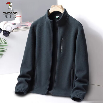 Woodpecker (tucano) dad's fleece jacket men's spring and autumn double-sided fleece polar fleece jacket for middle-aged and old age autumn and winter warm sweater dark green men's l 100-120 jin