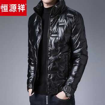Hengyuanxiang autumn and winter lightweight down jacket men's short glossy no-wash cold warm white duck down men's jacket black 5xl _190-210 catties