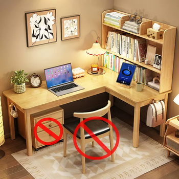 Yusenyi corner corner desk integrated bookshelf desk home solid wood bedroom computer desk study semi-surrounded solid wood color single table (bookshelf can be installed left and right) 160x120x130cm