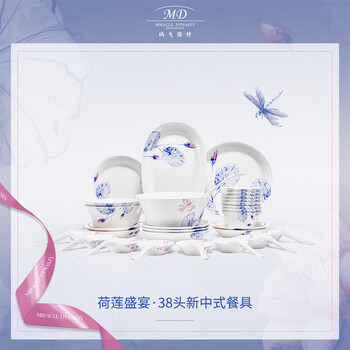 Magalant annual party gift, lotus feast tableware set, high-end porcelain household dishes, plates, chinese tableware, new chinese tableware, 8 servings, 38 pieces