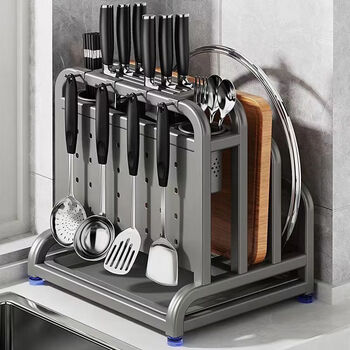 Wing fantasy 304 stainless steel knife holder kitchen rack multi-functional 2025 new knife integrated storage chopping board placement 304 stainless steel single chopping board rack installation-free chopping board/double chopstick barrel/knife holder integrated