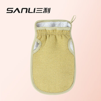 Shantou lincun's new double-hole back rub artifact thickened sponge shower gloves xiangye yellow edition