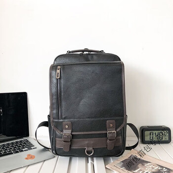 Ye yu large capacity retro simple versatile backpack junior high school college student casual school bag leather computer backpack black