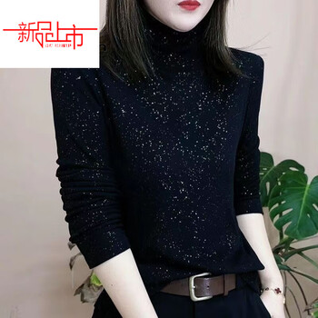 Woodpecker (tucano) high collar sequin versatile bottoming shirt for women in autumn and winter new style double-sided velvet mom wear warm slimming top for women t12 black sequin this year's popular light luxury brand m (recommended under 100 pounds)