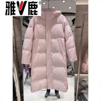 Yalu long over-the-knee chinese drama down jacket for women 2026 winter new white duck down thickened college style couple loose coat pink s (80-110 pounds can be worn)