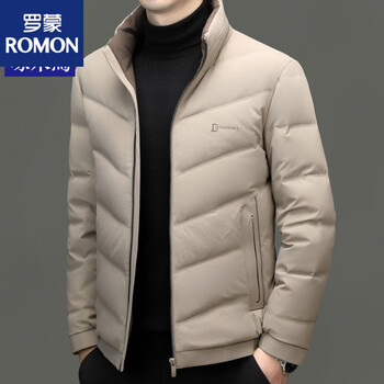 Romon lightweight goose down jacket men's winter short stand collar down jacket thickened warm sports brand winter top 752 khaki smooth milk silk thickened goose down jacket m 170 90-120 jin