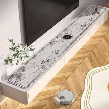 Pu tv countertop protective mat, tablecloth, tablecloth, tabletop mat, sideboard mat, waterproof, oil-proof, no-wash, light luxury, high-end table mat, fusu - milk tea color (upgraded non-slip bottom) 30 220cm