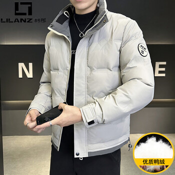 Lilanz down jacket men's winter new thickened warm and cold-proof down clothing casual white duck down hooded jacket white gray stand-up collar l recommended 90-110 pounds
