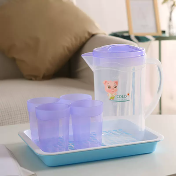 Yusenyi household kettle high temperature resistant plastic kettle set large capacity cold kettle soy milk kettle herbal tea juice kettle purple 2 liter kettle - 4 cups - blue drain tray 2ml