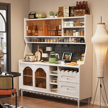 Ancient style all-solid wood sideboard storage integrated multi-functional storage cabinet wine cabinet kitchen cabinet wall tea cabinet with electric rail + slate white 160*40*173cm