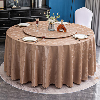 Jun yuexi large round tablecloth with turntable hotel waterproof and oil-proof no-wash light luxury meal turntable cover home table round tablecloth wind chime-brown waterproof and oil-proof 1.1m turntable cover