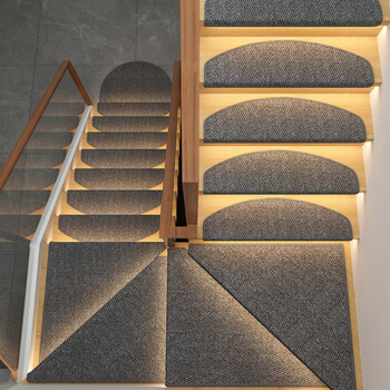 Fantasy imitation sisal self-adhesive stair carpet step mat household non-slip silent full-cover cat scratching stair carpet gray curved 26x65cm plus 4cm hemming