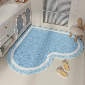 Yusenyi pink love plush absorbent floor mat bathroom non-slip mat wash basin door foot mat bathroom bathroom carpet light blue love-imitation cashmere heart-shaped bathroom floor mat 130x130cm (non-slip and does not shift)