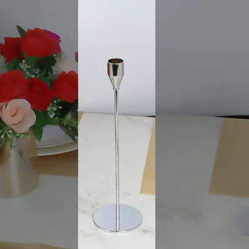 Yusenyi european style simple modern pure copper chrome-plated metal candlestick decoration candle base home hotel restaurant decoration silver large candlestick height 27cm