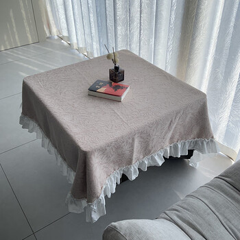 Fantasy french tablecloth, high-looking square rectangular tablecloth, light luxury, simple, high-end tablecloth for home, rose pink, 60x60cm including lace size