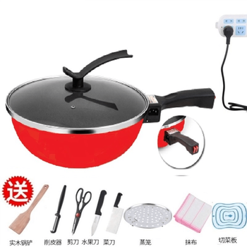 Tuojin imported high-quality electric cooking wok from germany, multifunctional all-in-one non-stick electric wok, household all-in-one plug-in electric wok, glass lid, red mechanical version + luxury package, 1 inch