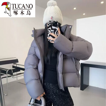 Woodpecker (tucano) heavy thick puff hooded down jacket women's short 2026 new small bread jacket winter warm jacket gray s