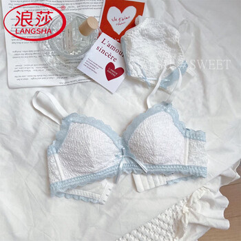 Langsha underwear for women without wires, small breasts, push-up lace, sexy anti-sagging girly bra set, white 75b 34
