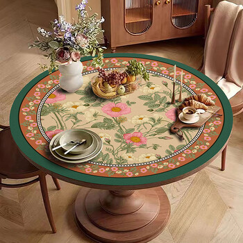 Yusenyi round table mat tablecloth waterproof and oil-proof coffee table mat tablecloth anti-scalding heat insulation table mat american retro-mosaic c leather round table mat diameter 130cm