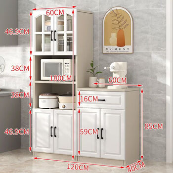 Fantasy sideboard modern minimalist microwave oven integrated wall kitchen restaurant multi-functional storage storage cabinet cupboard milk coffee color + white european door high cabinet 80 + low cabinet 120