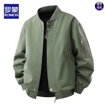 Romon work jacket men's spring and autumn trendy large size men's loose casual versatile baseball collar jacket men's trendy military green 7xl recommended 240-265 pounds