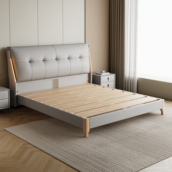 Myhere modern and simple all-mortise and tenon solid wood bed master bedroom leather bed solid wood soft-packed bed 1.8m