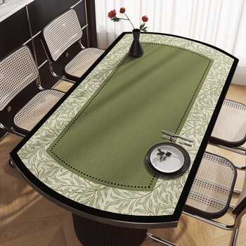 Fantasy medieval style oval table mat waterproof and oil-proof no-wash folding round tablecloth high-end leather countertop mat blue and green sheepskin pattern 90x160cm rectangular table mat