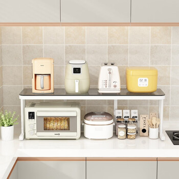 Fantasy microwave oven rack rice cooker oven shelf kitchen countertop widened and lengthened reinforced pots and pans storage rack white rack + tempered glass upgraded reinforced length 60x width 35x height 37cm