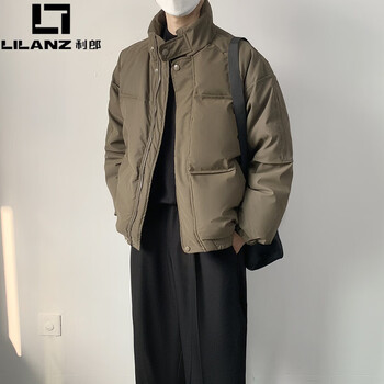 Lilanz korean stand-collar short down jacket men's winter high-end loose trendy thickened and warm 90 white duck down jacket coffee color down content 90% m recommended 100-129 pounds