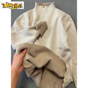 Beginner's temperament half turtleneck all-in-one velvet thickened bottoming shirt for women in autumn and winter with fungus inside warm top knitted sweater oatmeal color s