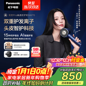 Panasonic ouyang nana's same style huaxin pro high-speed hair dryer nanoyi household hair dryer negative ion as a new year gift for girlfriend haze blue eh-nw70
