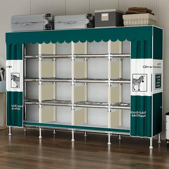 Fantasy simple assembly cloth wardrobe home bedroom thickened and reinforced full steel frame zipper style hanging clothes storage cabinet 105 per hanging, immediate success, alloy interface pad 2 doors