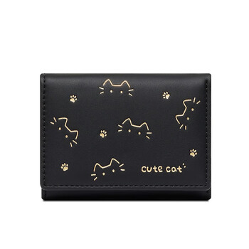 Other/other new short folding small wallet women's niche design cute printed cat mini wallet coin card holder thin cat-black