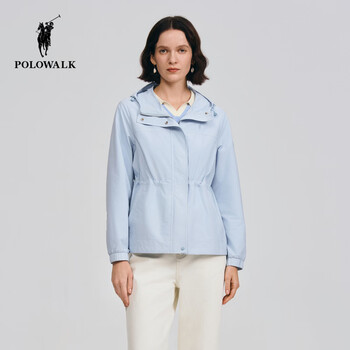 Polowalk women's jacket 2026 spring new simple and versatile waist hooded outdoor commuting jacket women's light blue 2xl