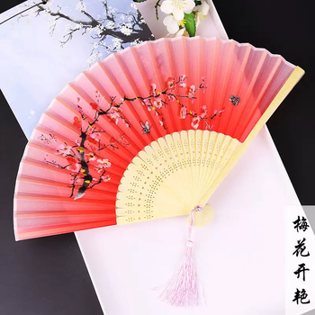 Yusenyi chinese style women's folding fan summer silk fan 21cm japanese style folding ancient fan dance small fan printed silk fan 21cm plum blossom daily fan