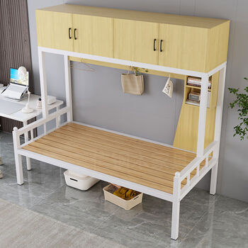 Pick up cat under bed cabinet combination bed iron frame bed elevated bed cabinet under bed apartment bed staff dormitory bed iron frame bed white model 900mm2000mm