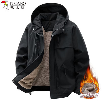 Woodpecker (tucano) outdoor waterproof assault jacket men's clothing autumn and winter velvet work jacket couple loose casual jacket men's black velvet style l suitable for 135-155 catties