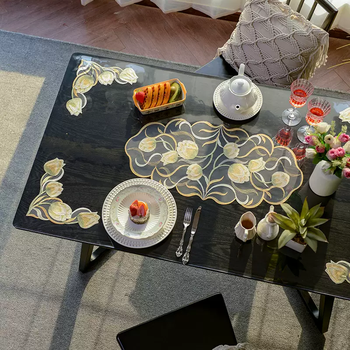 Yusenyi pvc table mat lace embroidery tablecloth waterproof and oil-proof no-wash soft glass coffee table mat tablecloth transparent crystal plate yellow 1.0mm thickness environmentally friendly and odorless pvc custom size contact customer service