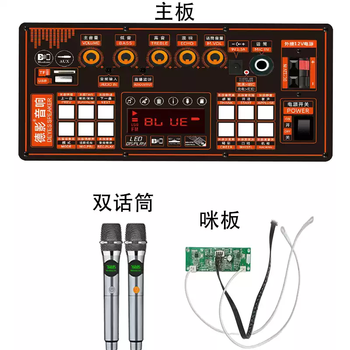 High-power bluetooth amplifier board 12v dual-channel output with sound card sound effect karaoke audio motherboard modified subwoofer motherboard + wireless dual microphone + microphone board