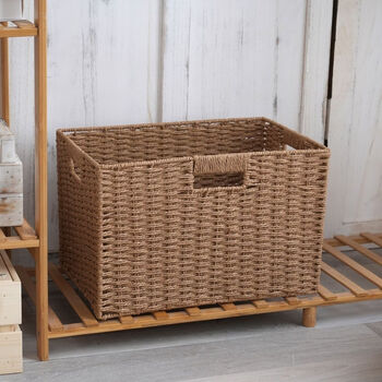 Fantasy straw rattan fabric storage box bedroom study dormitory storage basket sundry toys books cosmetics storage basket camel + hand-knitted style + on sale clear stock 35+25+18.5cm +limited to 90 pieces