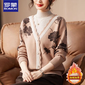 Mother luo meng sweater thickened winter wear fake two-piece velvet bottoming shirt new middle-aged and elderly women's knitted top western style splicing camel color velvet thickened l recommended 90-105 pounds)
