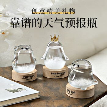 Polar species creative weather forecast storm bottle decoration home desktop ornaments birthday gift new year gift for girls accessories storm bottle penguin gift bag + writable greeting card