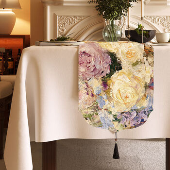 Yinshang antique table flag waterproof anti-scalding tablecloth light luxurious long tea seat cover chinese zen coffee table tablecloth a midsummer night's dream hemp feeling table flag - bodhi flower shape 35*100cm suitable for tabletop length 40-60cm