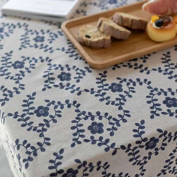 Fantasy green tablecloth plant flower dining table coffee table tablecloth blue plum cloth 140x220cm (commonly used for dining tables)