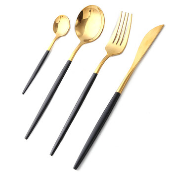 Tuojin black gold stainless steel dinner knife and fork set knife and fork two-piece set western tableware steak knife, fork and spoon three-piece set stainless steel mirror black gold knife, fork and spoon 4-piece set