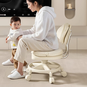 Fanlilin new living room silent universal pulley low stool home coffee table small sofa stool thickened with backrest removable stool off-white cloud low stool white claws